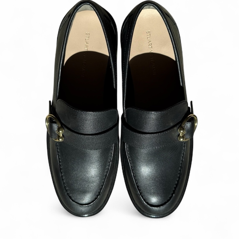Stuart Weitzman Black Loafers with Gold Detail
